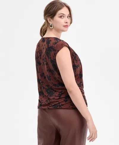 Inc International Concepts Plus Size Ruched Boat-neck Extended-sleeve Top, Macy's Exclusive In Brown