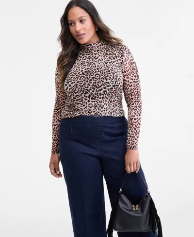 Inc International Concepts Women's Twist-neck Printed Mesh Top, Macy's Exclusive In Animal Print