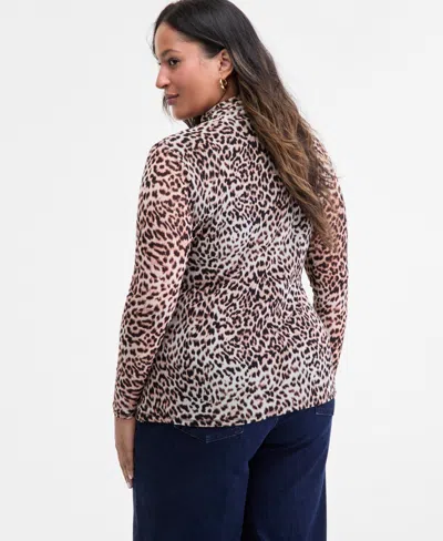 Inc International Concepts Women's Twist-neck Printed Mesh Top, Macy's Exclusive In Animal Print