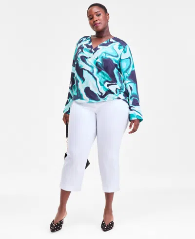 Inc International Concepts Plus Size Printed Surplice-neck Top, Macy's Exclusive In Multi