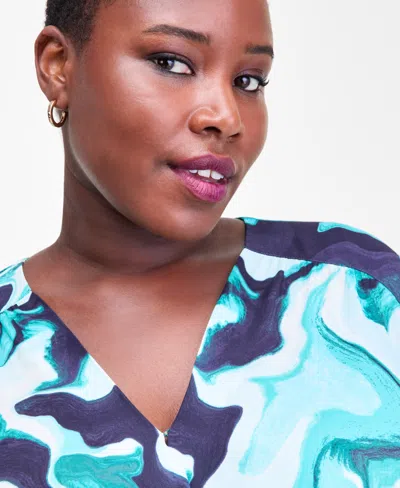 Inc International Concepts Plus Size Printed Surplice-neck Top, Macy's Exclusive In Multi