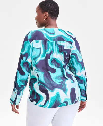 Inc International Concepts Plus Size Printed Surplice-neck Top, Macy's Exclusive In Multi