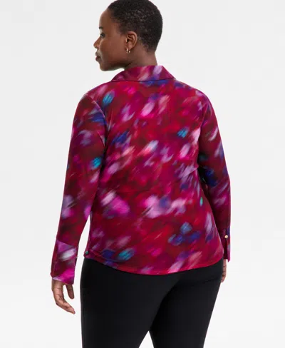 Inc International Concepts Plus Size Printed Collared Mesh Top, Macy's Exclusive In Multi