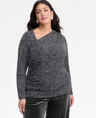 Inc International Concepts Plus Size Asymmetric-neck Top, Macy's Exclusive In Black