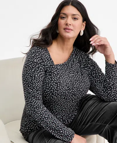 Inc International Concepts Plus Size Asymmetric-neck Top, Macy's Exclusive In Black