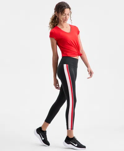 Id Ideology Women's Side-stripe Compression Leggings, Macy's Exclusive In Black