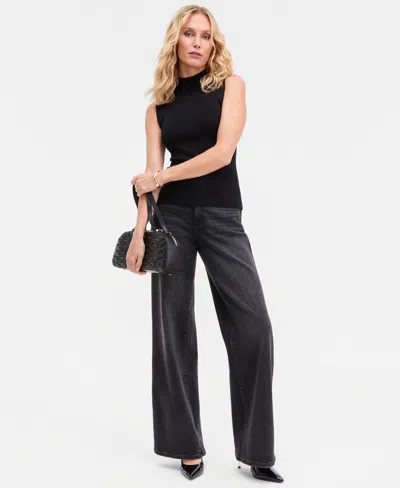 Inc International Concepts Women's Shine-knit Sleeveless Sweater, Macy's Exclusive In Black