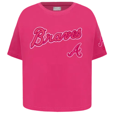 Pro Standard Girls   Atlanta Braves Triple Pink Ss Boxy Tee In Pink