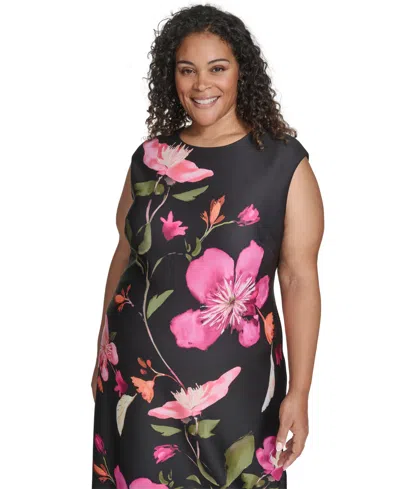 Vince Camuto Plus Size Jewel Neck Midi Dress In Multi