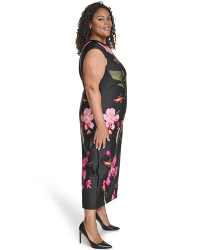 Vince Camuto Plus Size Jewel Neck Midi Dress In Multi