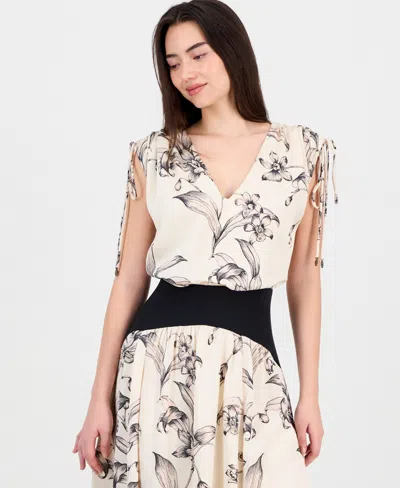 Taylor Women's V-neck Blouson Dropped-waist Maxi Dress In Multi