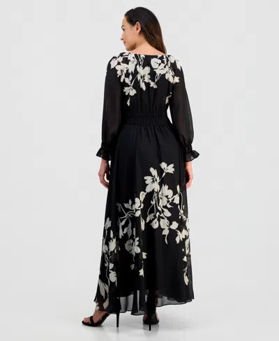 Taylor Women's Pleated Long-sleeve Chiffon Midi Dress In Multi