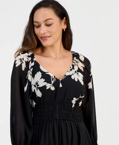 Taylor Women's Pleated Long-sleeve Chiffon Midi Dress In Multi