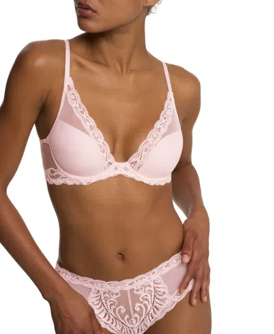 Natori Women's Feathers Lace Contour Underwire Plunge Bra 730023 In Pink