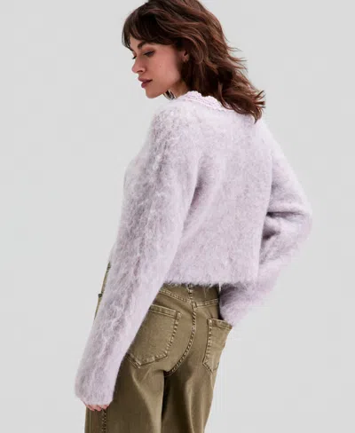 And Now This Women's Fuzzy Rhinestone-embellished Cardigan, Macy's Exclusive In Gray