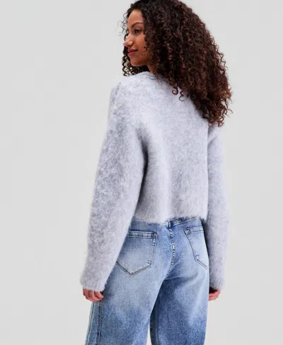 And Now This Women's Fuzzy Rhinestone-embellished Cardigan, Macy's Exclusive In Gray