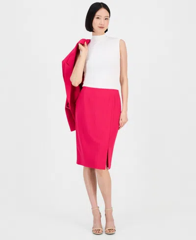 Tahari Asl Women's Asymmetrical Belted Jacket & Pencil Skirt Suit Set In Pink