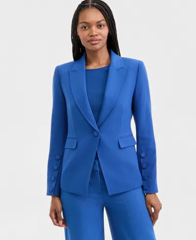 Tahari Asl Women's Fine-rib Crewneck Sweater T-shirt, Regular & Petite In Blue