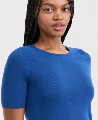 Tahari Asl Women's Fine-rib Crewneck Sweater T-shirt, Regular & Petite In Blue