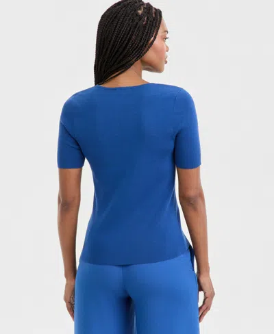 Tahari Asl Women's Fine-rib Crewneck Sweater T-shirt, Regular & Petite In Blue