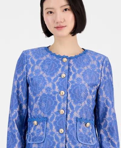 Tahari Asl Women's Bonded Lace Long-sleeve Jacket In Blue