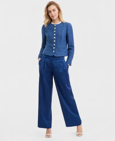 Tahari Asl Women's Boucle Tweed Cropped Jacket In Blue