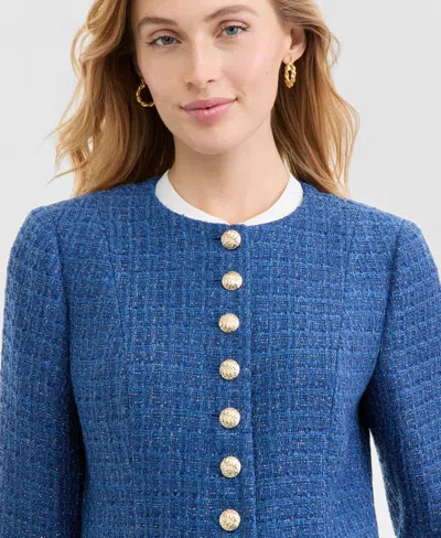 Tahari Asl Women's Boucle Tweed Cropped Jacket In Blue