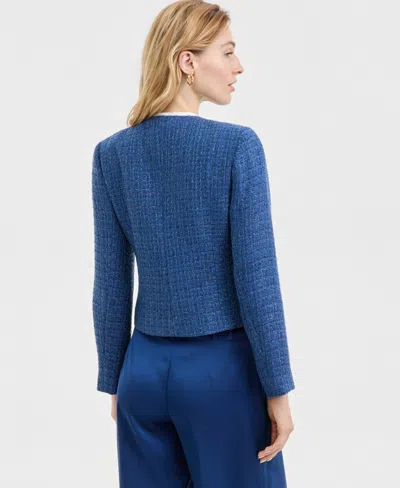 Tahari Asl Women's Boucle Tweed Cropped Jacket In Blue