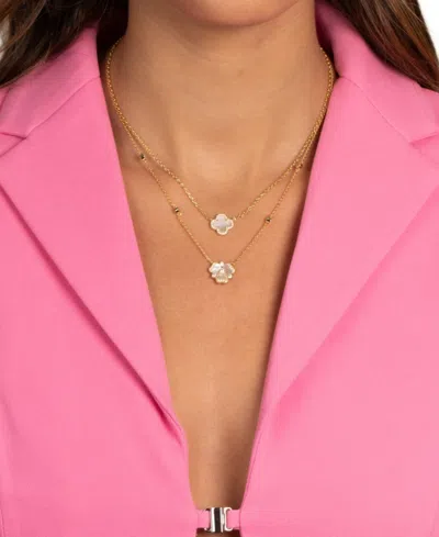 By Adina Eden Pave Outlined Gold Plated Four Leaf Clover Necklace In Brown