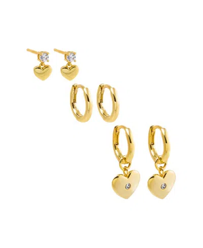 By Adina Eden A Touch Of Hearts Gold Plated Earring Combo Set In Brown