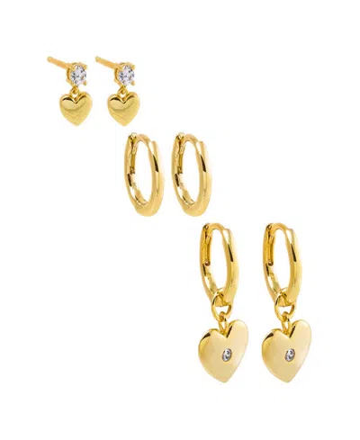By Adina Eden A Touch Of Hearts Gold Plated Earring Combo Set In Brown