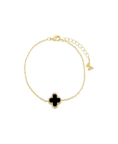 By Adina Eden Pave Outlined Gold Plated Four Leaf Clover Bracelet In Brown