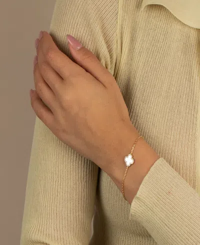 By Adina Eden Pave Outlined Gold Plated Four Leaf Clover Bracelet In Brown