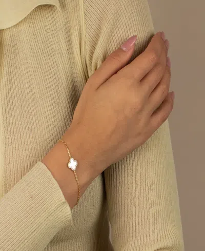 By Adina Eden Pave Outlined Gold Plated Four Leaf Clover Bracelet In Brown