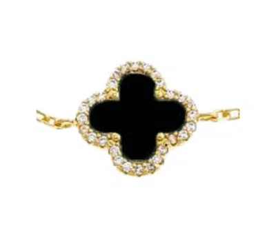 By Adina Eden Pave Outlined Gold Plated Four Leaf Clover Bracelet In Brown
