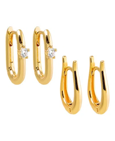By Adina Eden The Ovals Gold Plated Huggie Earring Combo Set In Brown