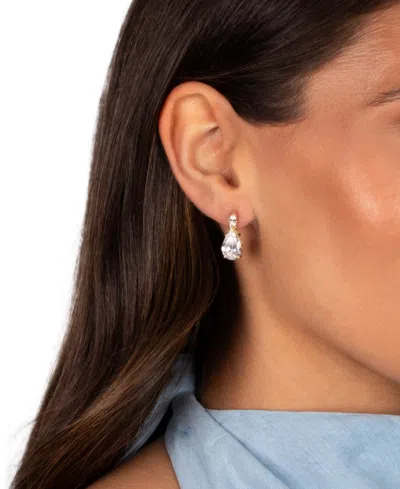 By Adina Eden Fancy Cubic Zirconia Gold Plated Marquise X Pear Dangle Stud Earrings In Brown