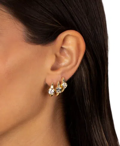 By Adina Eden Cubic Zirconia Gold Plated Gold Plated Ascher Bezel Huggie Earrings In Brown