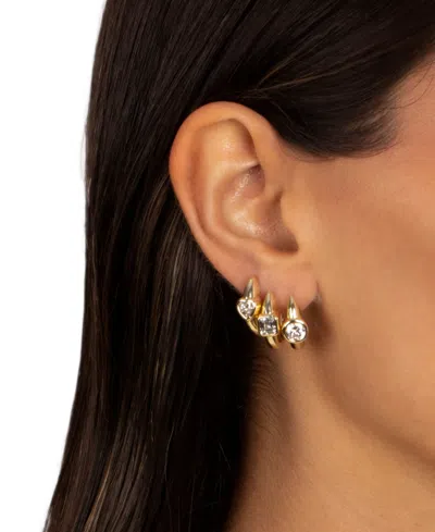 By Adina Eden Cubic Zirconia Gold Plated Gold Plated Ascher Bezel Huggie Earrings In Brown