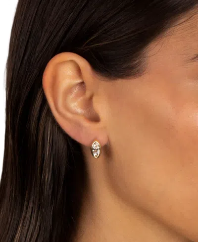 By Adina Eden Cubic Zirconia Gold Plated Gold Plated Marquise Bezel Huggie Earrings In Brown