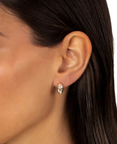 By Adina Eden Cubic Zirconia Gold Plated Gold Plated Marquise Bezel Huggie Earrings In Brown