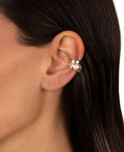 By Adina Eden Multi Cubic Zirconia Gold Plated Pear Rimmed Ear Cuff In Brown