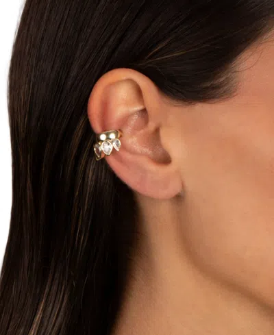 By Adina Eden Multi Cubic Zirconia Gold Plated Pear Rimmed Ear Cuff In Brown