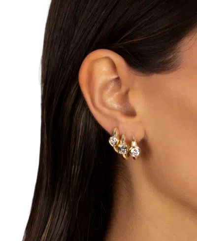 By Adina Eden Cubic Zirconia Gold Plated Gold Plated Heart Bezel Huggie Earrings In Brown