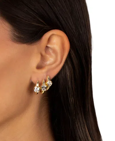 By Adina Eden Cubic Zirconia Gold Plated Gold Plated Heart Bezel Huggie Earrings In Brown