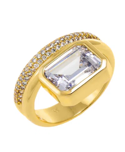 By Adina Eden Cubic Zirconia Gold Plated Emerald Bezel Double Row Ring In Brown