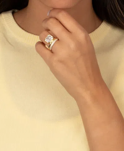 By Adina Eden Cubic Zirconia Gold Plated Emerald Bezel Double Row Ring In Brown