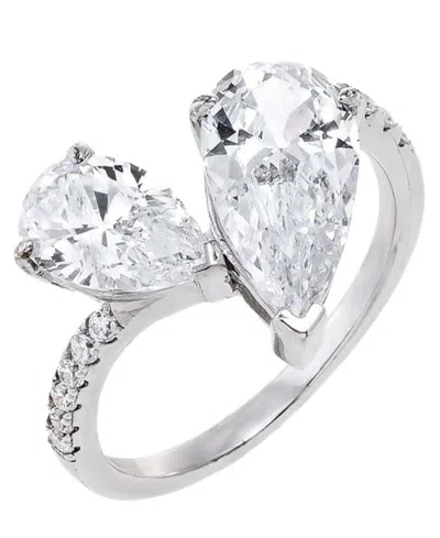 By Adina Eden Pave Graduated Rhodium Plated Double Teardrop Ring In Brown