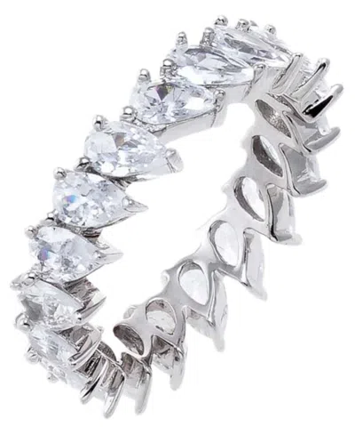 By Adina Eden Curved Cubic Zirconia Rhodium Plated Multi Pear Eternity Ring In Brown