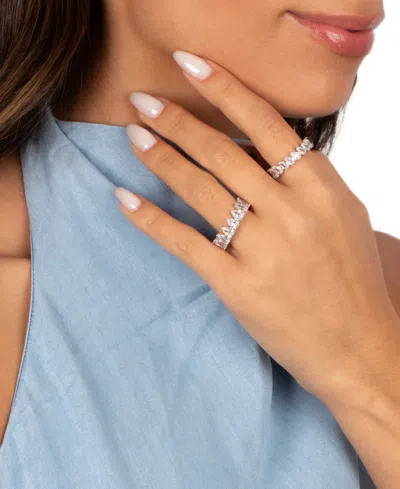 By Adina Eden Curved Cubic Zirconia Rhodium Plated Multi Pear Eternity Ring In Brown